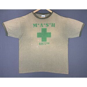 Vintage Y2K MASH 4077th Ringer Faded Olive Green Shirt 2XL TV Show Movie Promo
